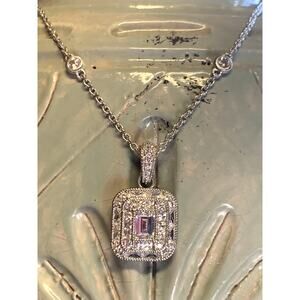 Judith Ripka Sterling Silver & CZ Station Chain & Removable CZ Pendant RARE
